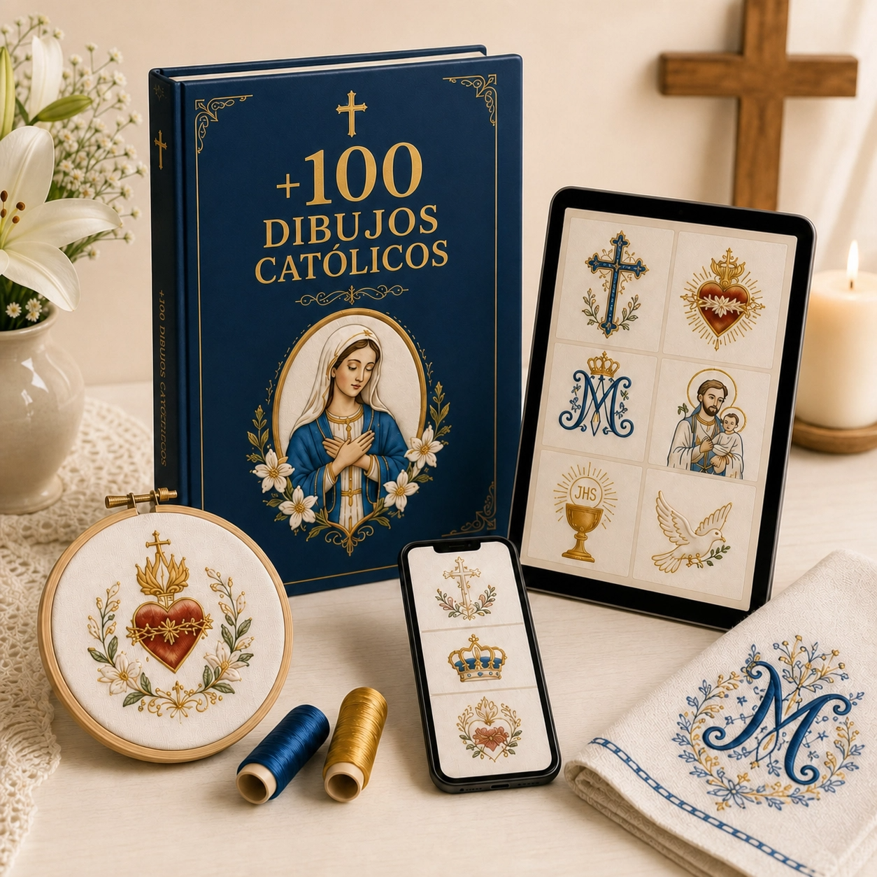 +100 Dibujos Católicos — Acervo Devocional de Bordados Sagrados